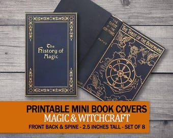8 Mini Halloween Book Covers, Printable Occult Witchcraft Spellbook Set, Miniature Haunted Dollhouse Library, 1:6 Scale Wizard Collage Sheet