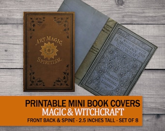 8 Mini Halloween Book Covers, Printable Magic Witch Spellbook Set, Miniature Book of Shadows Dollhouse Library, Antique Occult Potion Book