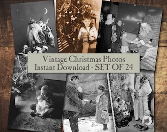Printable Vintage Christmas Photos, Antique Holiday Scrapbook Ephemera, Santa Junk Journal Clip Art Pictures, Winter Digital Collage Kit,
