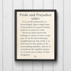 Book Page Wall Art, Pride and Prejudice Quote Print, Dorm Decor Printable, Truth Universally Acknowledged, Jane Austen Quote Apartment Decor