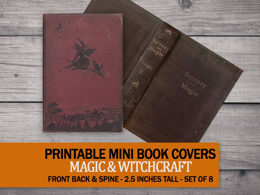 8 Mini Halloween Book Covers, Printable Occult Witchcraft Spellbook Set ...