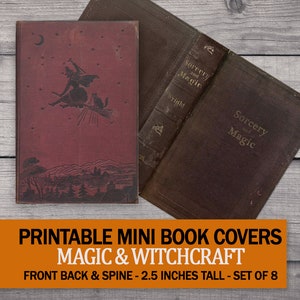8 Mini Halloween Book Covers, Printable Occult Witchcraft Spellbook Set, Miniature Haunted Dollhouse Library, 1:6 Scale Wizard Collage Sheet