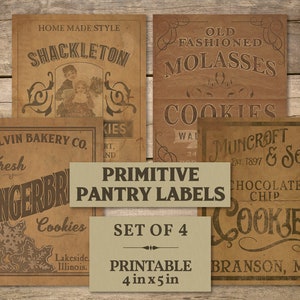 Printable Country Christmas Cookie Pantry Labels, Vintage Ad Scrapbook Ephemera, Primitive Collage Sheet Clip Art, Aged Fabric Transfer image 1