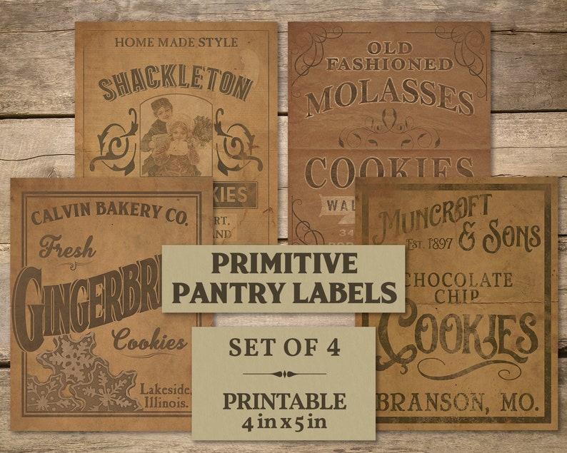 Printable Country Christmas Cookie Pantry Labels, Vintage Ad Scrapbook Ephemera, Primitive Collage Sheet Clip Art, Aged Fabric Transfer image 1