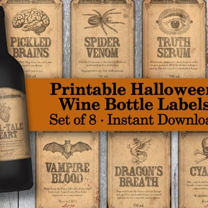 Afdrukbare Halloween-wijnflesetiketten, frisdrankapotheeketiketten, drankjesdranketiketten, vintage alcoholflesetiket, heks scrapbook ephemera