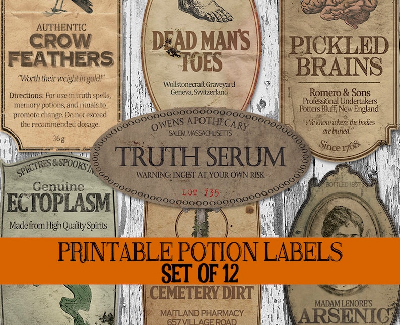 Halloween Bottle Label Printables, Apothecary Labels, Vintage Potion ...