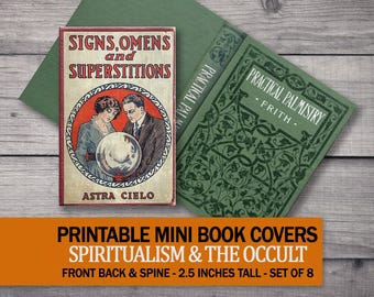 Printable Mini Halloween Book Covers, Miniature Dollhouse Supernatural Books, Antique Psychic Doll Library, Occult 1:6 Scale Collage Sheet