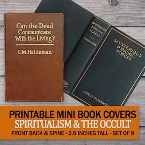 8 Mini Halloween Occult Book Covers, Antique Printable Psychic Medium Book Set, Miniature Ghost Haunted Dollhouse, 1:6 Scale Collage Sheet