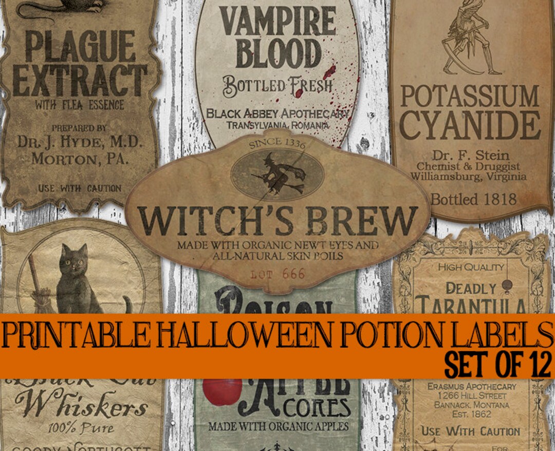 Halloween Bottle Label Printables Apothecary Labels - Etsy