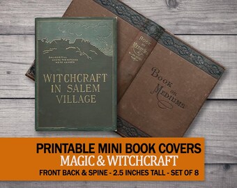 8 Mini Halloween Book Covers, Printable Occult Witchcraft Spellbook Set, Miniature Haunted Dollhouse Library, 1:6 Scale Wizard Collage Sheet