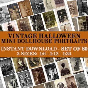 80 Mini Digital Print Halloween Portraits, Creepy Vintage Dollhouse Photographs, Gothic Witch Scary Miniature Collage Sheet Cabinet Card