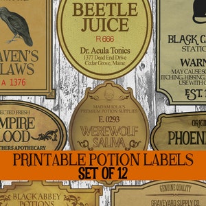 DIY Halloween Potion Label Printables, Apothecary Labels, Halloween Bottle Labels, Digital Clip Art Graphics, Witch Scrapbook Embellishments