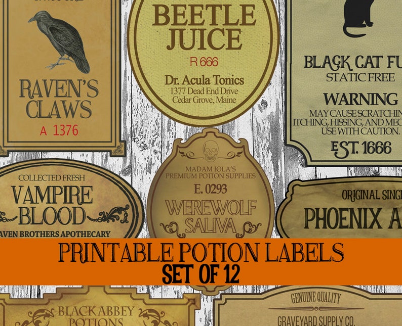 DIY Halloween Potion Label Printables, Apothecary Labels, Halloween Bottle Labels, Digital Clip Art Graphics, Witch Scrapbook Embellishments image 1