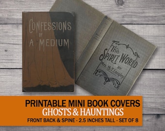 8 Mini Halloween Book Covers, Printable Ghost Supernatural Tomes, Miniature Haunted Dollhouse Library, 1:6 Scale Haunted Collage Sheet