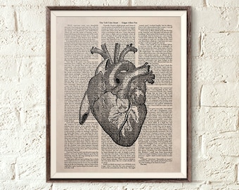 Halloween Dictionary Art Printable, Anatomical Heart Book Page Wall Art Print, Tell-Tale Heart Quote Edgar Allen Poe Hipster Halloween Print