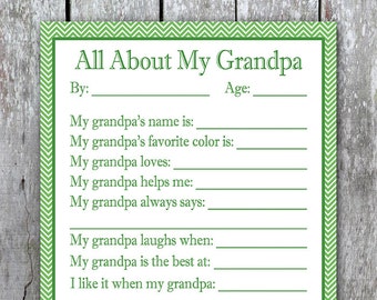 All About My Grandpa Printable, Valentine Gift for Grandpa, Homemade Last Minute Birthday Gift for Grampa, Grandfather Keepsake from Kids