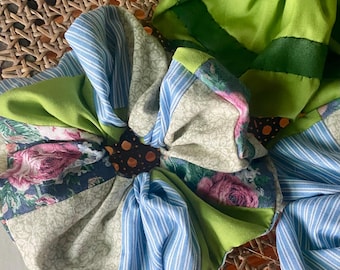 Ręcznie robiona, patchworkowa gumka do włosów, przetworzone tkaniny vintage