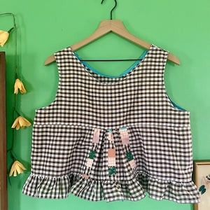 Gingham Patchwork Ruffle Top
