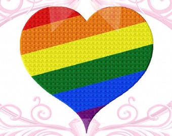 Gay Pride Heart Filled Stitch Machine Embroidery Design 4 Sizes 3in, 4in, 5in, 6in, Rainbow Heart, Heart Embroidery, LGBT Design, Love Wins