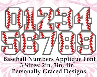 Instant Download Baseball Applique Font Numbers Machine Embroidery Design 2in, 3in, 4in, Softball Font Applique, Sports Embroidery Font