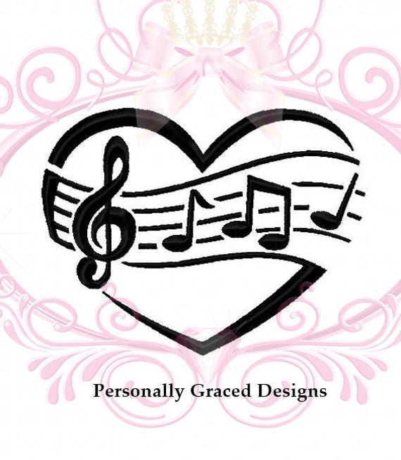Music Heart Machine Embroidery Design Music Notes Music Etsy