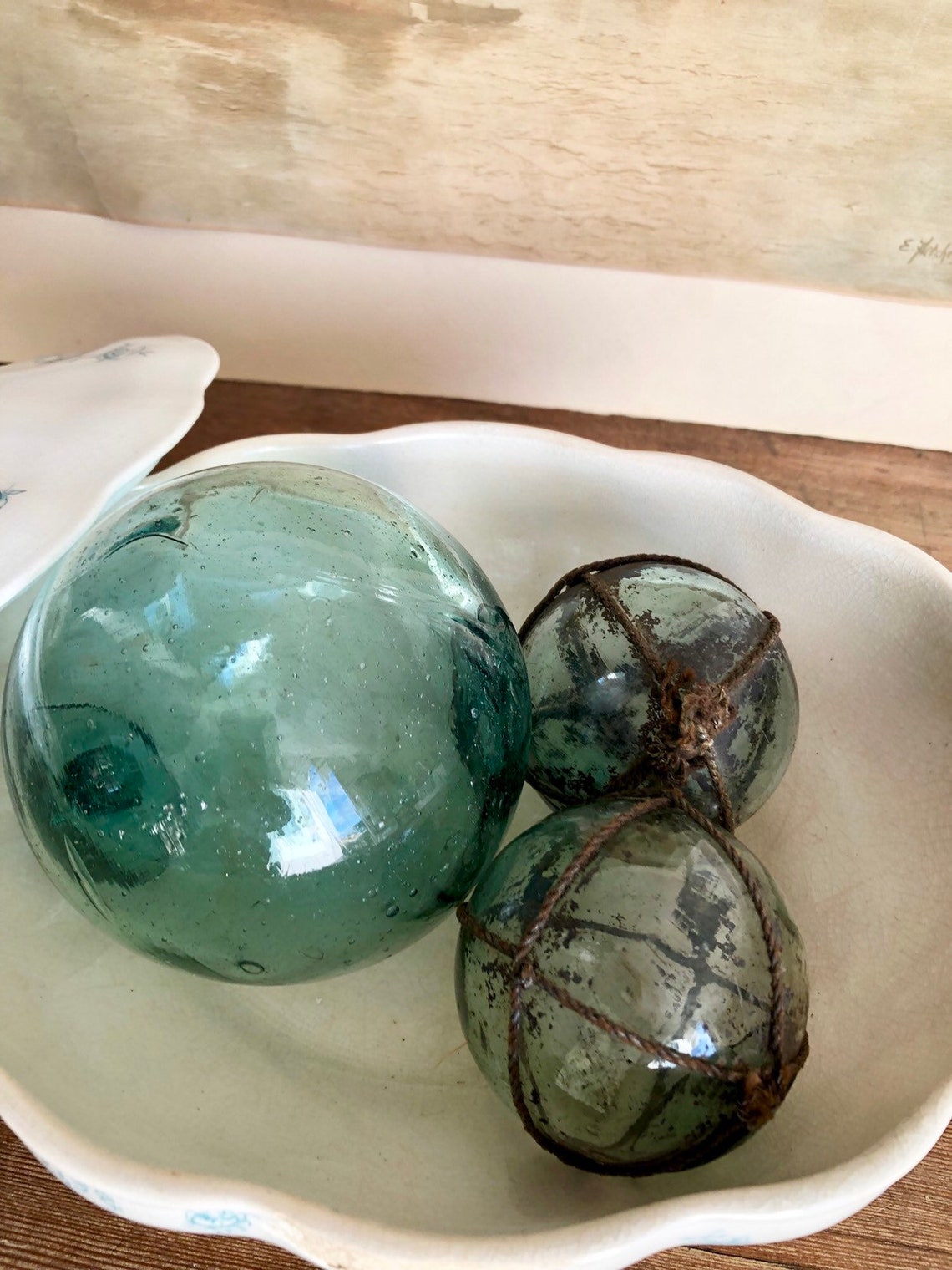 Set of 3 Antique Glass Floats Nautical Decor Vintage Glass Etsy