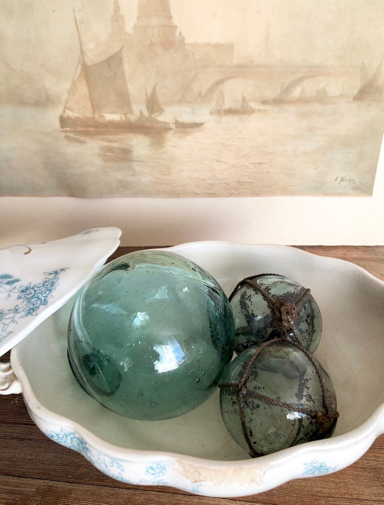 Set of 3 antique glass floats nautical decor vintage glass Etsy