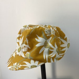 XL Unisex Cotton Newsboy Cap: Yellow Floral Slouchy Hat, Adjustable