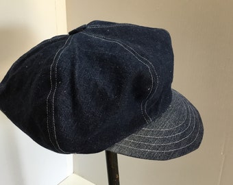 Unisex Dark Blue Denim Newsboy Cap, Adjustable Slouchy Hat