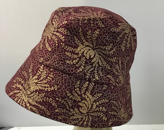 Sombrero de algodón para mujer, estilo años veinte, color granate y dorado, ideal para el sol o el verano, talla única, ajustable y hecho a mano en Australia.