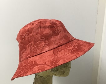 Summer sunhat, bucket hat,Womens red casual summer hat, average size, adjustable washable, travel, walking, beach, holiday.