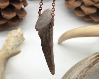 Antler Tip Necklace, Unisex Necklace, Mens Antler Necklace, Gift for Him, Rugged Antler Necklace, Long Antler Necklace, Copper Antler tip