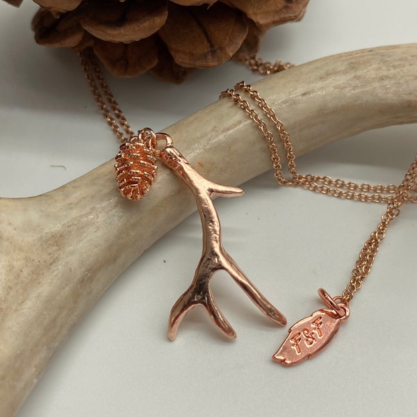 Rose Gold Elk Antler, Elk Pendant, Deer Horn, Layering Necklace, Long Antler Necklace