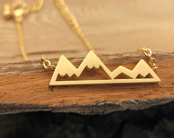 Mountain Necklace, Mini Mountain, Gold Mountain, Ski Necklace, Snowboard Jewelry, Hiking Necklace, Gift ideas, Outdoors, snowy peaks