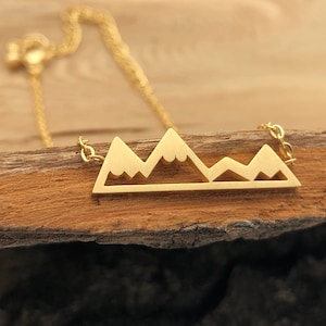 Mountain Necklace, Mini Mountain, Gold Mountain, Ski Necklace, Snowboard Jewelry, Hiking Necklace, Gift ideas, Outdoors, snowy peaks
