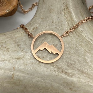 Rose Gold Circle Mountain Necklace, Pink Mountain Necklace, Snowy Peak, Dainty Mountain Necklace