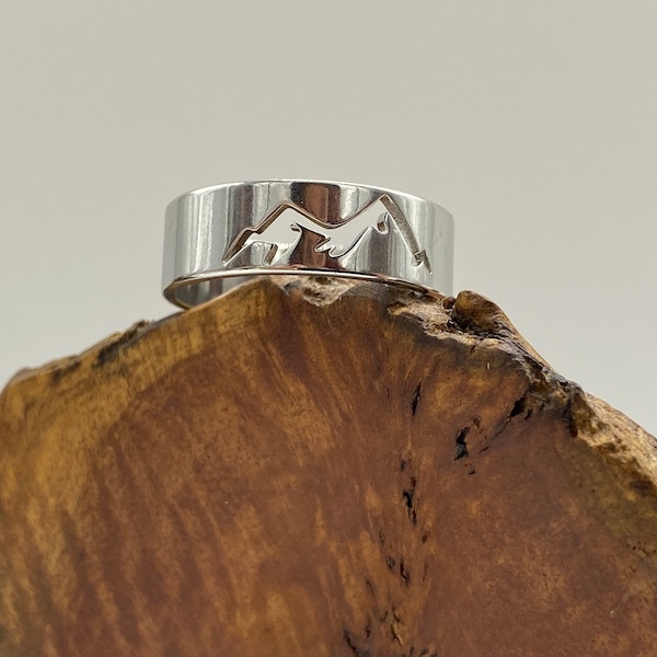 Mens Mountain Ring, stainless steel ring, unisex ring, band ring