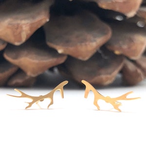 Dainty Antler Studs, Gold Antler Earrings, Elk Studs, Antler Jewelry, Dainty Studs, Gold Antlers