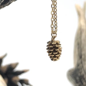 Gold Mini Tannenzapfen Halskette, zierliche Tannenzapfen Halskette, niedlichen Mini Tannenzapfen in Gold, kleine Tannenzapfen Anhänger, kleine Gold Tannenzapfen, Naturliebhaber