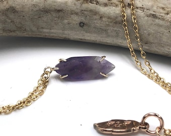 Real Amethyst Necklace, Amethyst Crystal Necklace, Gold Crystal Necklace, Gold Amethyst Necklace, Raw Amethyst Necklace, Amethyst Jewelry