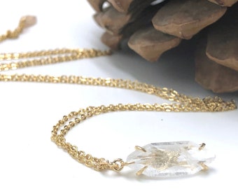 Pure Quartz Crystal Necklace, Clear Rock Crystal Pendant, Quartz Crystal Necklace, Faceted Quartz Pendant, Natural Stone Necklace, Long