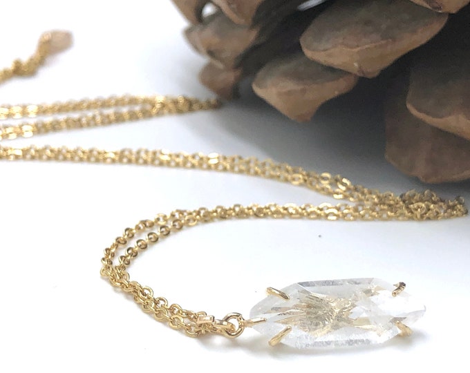 Pure Quartz Crystal Necklace, Clear Rock Crystal Pendant, Quartz Crystal Necklace, Faceted Quartz Pendant, Natural Stone Necklace, Long