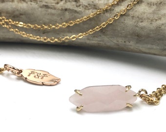 Rose Quartz Crystal Necklace, Raw Pink Crystal Pendant, Pink Quartz Crystal Necklace, Faceted Rose Quartz Pendant, Natural Stone Necklace