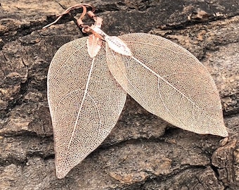 Rose Gold Leaf Earrings, Real Leaf Earrings in Rose Gold, Natural Leaf Jewelry, Wedding Jewelry, Gift for Her, Electroplated Leaf Earrings