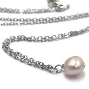Pink Freshwater Pearl Necklace, Soft Pink Pearl Necklace, Classy Pearl Necklace in Silver, Simple Silver Necklace with Pearl, Pink Pearl, image 1