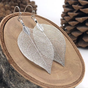 Silver Leaf Earrings, Real Leaf Earrings in Silver, Natural Jewelry, Wedding Jewelry, Gift for Her, Silver Plated Leaf Earrings, Real Leaves image 3