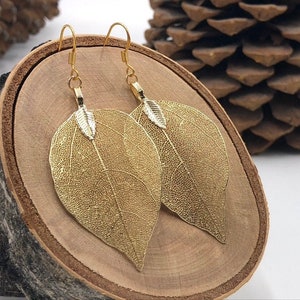 Gold Leaf Earrings, Real Leaf Earrings in Gold, Natural Jewelry, Wedding Jewelry, Gift for Her, Gold Plated Leaf Earrings, Real Gold Leaves image 3