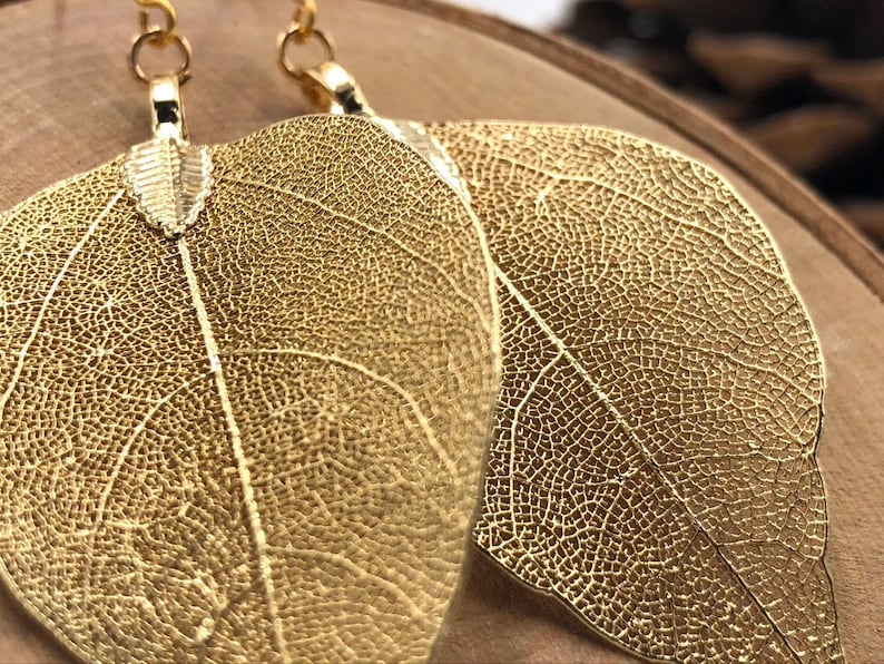 Gold Leaf Earrings, Real Leaf Earrings in Gold, Natural Jewelry, Wedding Jewelry, Gift for Her, Gold Plated Leaf Earrings, Real Gold Leaves image 7