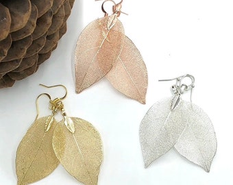 Real Leaf Earrings, Leaf Earrings, Leaf Skeleton Earrings, Real Leaf Earring, Leaf Earring, Leaf Skeleton Earring, Gold, Silver, Rose Gold,