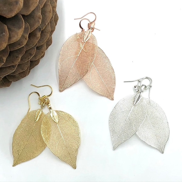 Real Leaf Earrings, Leaf Earrings, Leaf Skeleton Earrings, Real Leaf Earring, Leaf Earring, Leaf Skeleton Earring, Gold, Silver, Rose Gold,